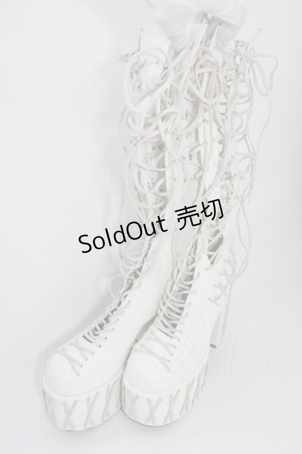 画像1: CLUB EXX / 編み上げブーツ 約24CM(外側採寸) 白 T-26-04-10-045-PU-SH-SA-ZT (1)