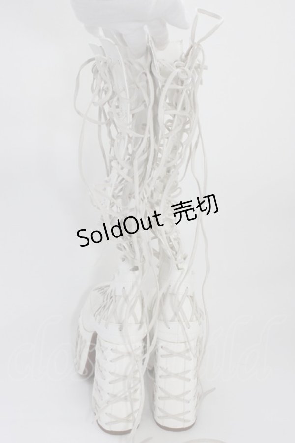 画像2: CLUB EXX / 編み上げブーツ 約24CM(外側採寸) 白 T-26-04-10-045-PU-SH-SA-ZT (2)