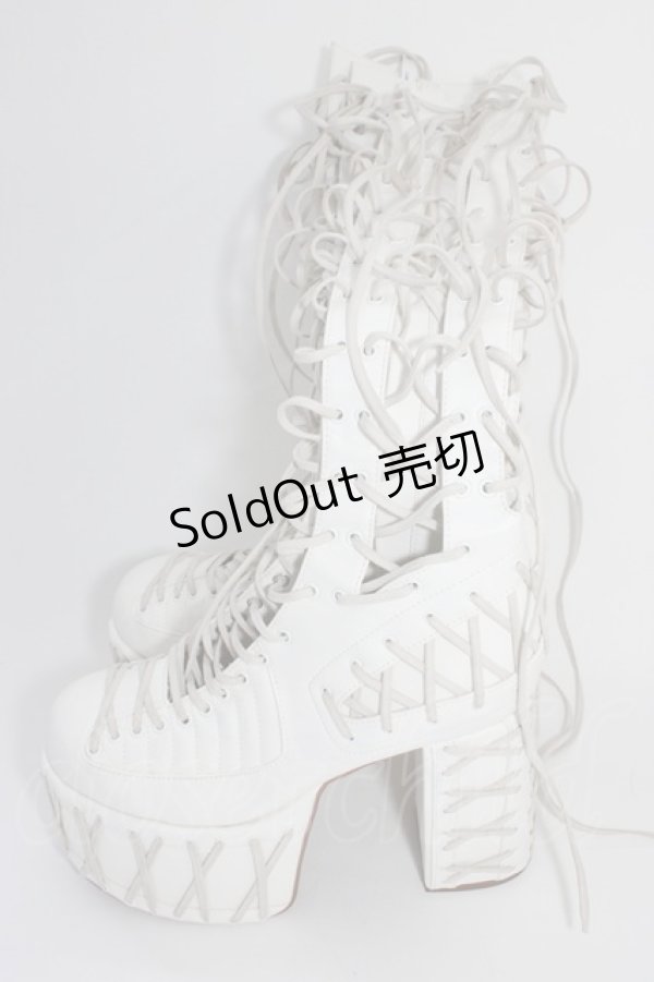 画像3: CLUB EXX / 編み上げブーツ 約24CM(外側採寸) 白 T-26-04-10-045-PU-SH-SA-ZT (3)