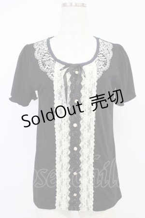 画像: axes femme / 刺繍&レース半袖プルオーバー M ブラック T-26-04-10-012-AX-TO-SA-ZT