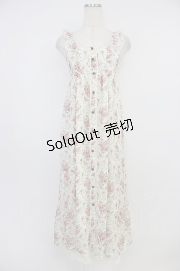 画像1: axes femme / 釦開き総バラ柄ロングワンピース M アイボリー T-26-04-10-019-AX-OP-SA-ZT (1)