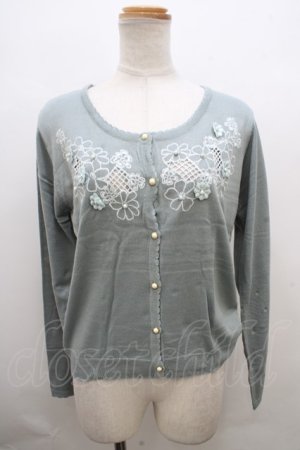 画像: axes femme / 花刺繍入りカーディガン M グリーン Y-23-12-22-094-AX-TO-SZ-ZT008