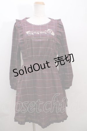 画像: 【SALE】axes femme POETIQUE / 刺繍入りフリルチェック柄ワンピース M ワイン Y-23-12-22-143-AX-OP-SZ-ZT416
