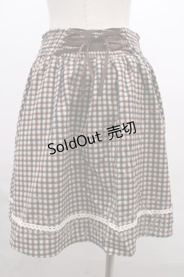 画像2: 【SALE】axes femme / ウエスト刺繍入チェック柄スカート M 茶 Y-23-12-22-172-AX-SK-SZ-ZT396 (2)