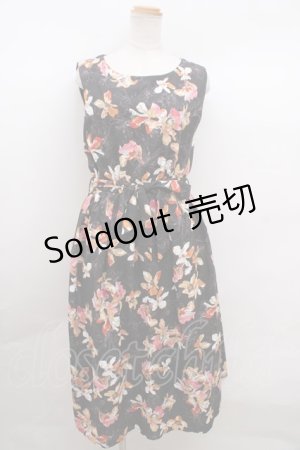 画像: axes femme / ベルト付花柄JQシフォンワンピース M 黒 Y-23-12-29-107-AX-OP-SZ-ZT395