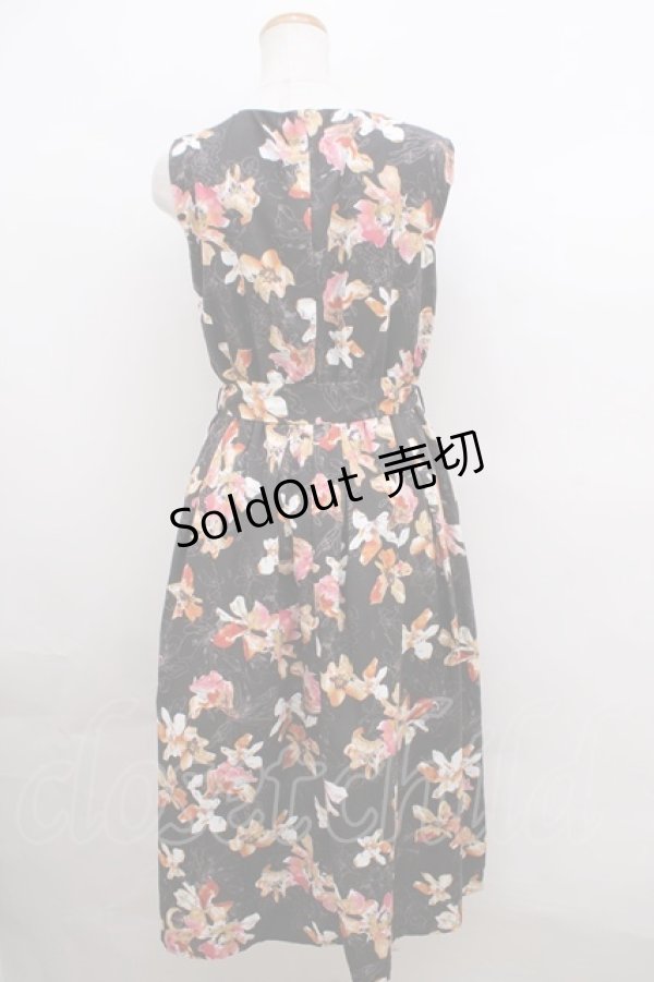 画像2: axes femme / ベルト付花柄JQシフォンワンピース M 黒 Y-23-12-29-107-AX-OP-SZ-ZT395 (2)