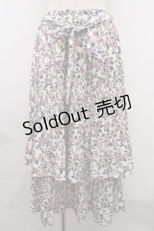 画像: axes femme / 花柄プリーツティアードスカート M 白 Y-23-12-29-155-AX-SK-SZ-ZT397
