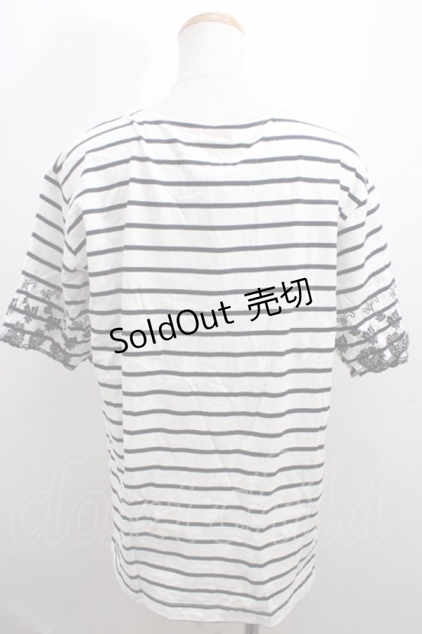 画像2: axes femme / 袖刺繍ボーダーTシャツ M 生成り Y-23-12-29-030-AX-TS-SZ-ZT393 (2)