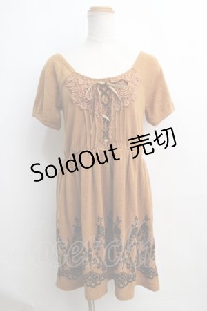 画像: axes femme / カットソー裾フロッキーチュニ M カラシ Y-24-01-08-084-AX-OP-SZ-ZT231