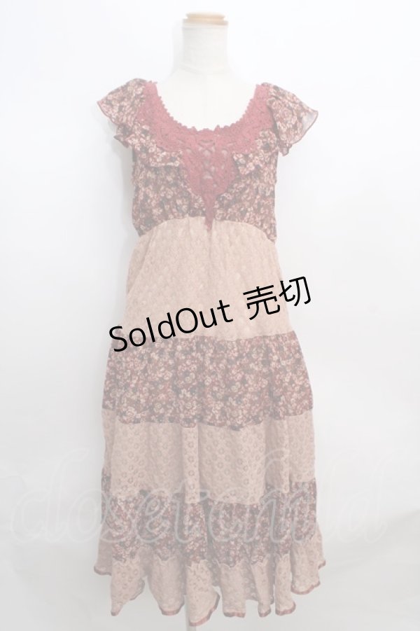 画像1: axes femme / パッチワークマキシワンピース  赤 Y-24-01-14-012-AX-OP-WD-ZT277 (1)