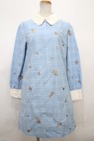 画像: axes femme POETIQUE / アリス刺繍チェック長袖ワンピース  サックス Y-24-02-22-118-AX-OP-AS-ZT053