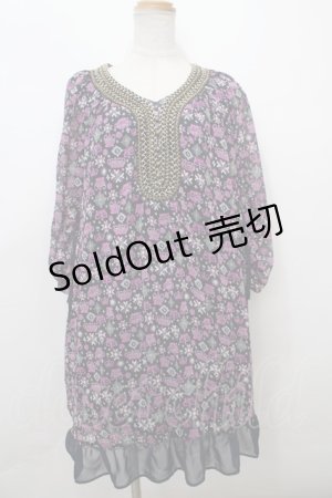 画像: 【SALE】axes femme / 総柄ワンピース M 紺 Y-24-02-22-119-AX-OP-SZ-ZT256