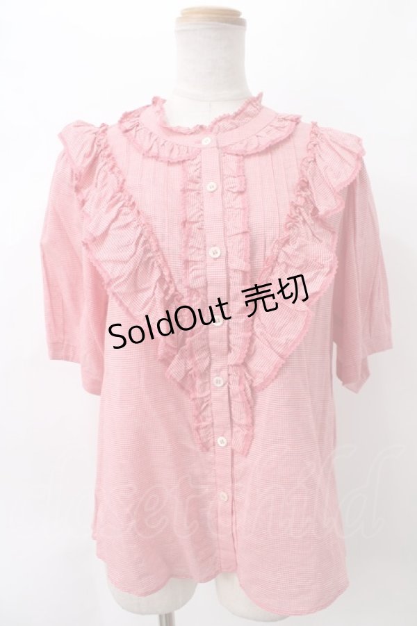 画像1: Jane Marple /ピンチェックヴィクトリアンブラウス M 赤 Y-24-03-03-024-JM-BL-SZ-ZT158 (1)
