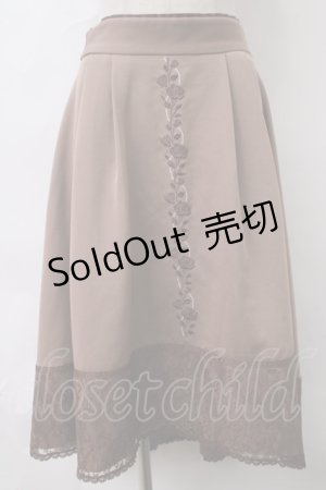 画像: axes femme / 薔薇刺繍バイカラースカート F モカ Y-24-03-10-100-AX-SK-SZ-ZY