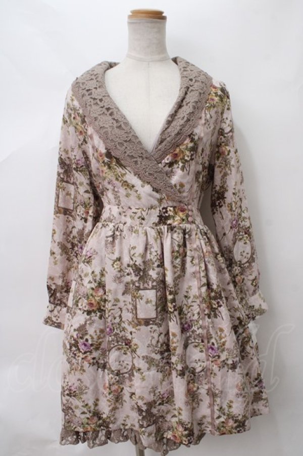 画像1: axes femme / ボタニカル柄カシュクールワンピース M アワピンク Y-24-03-15-105-AX-OP-SZ-ZT210 (1)