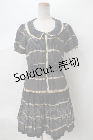 画像: axes femme / ドットボーダー柄ワンピース M 紺 Y-24-03-15-120-AX-OP-SZ-ZI