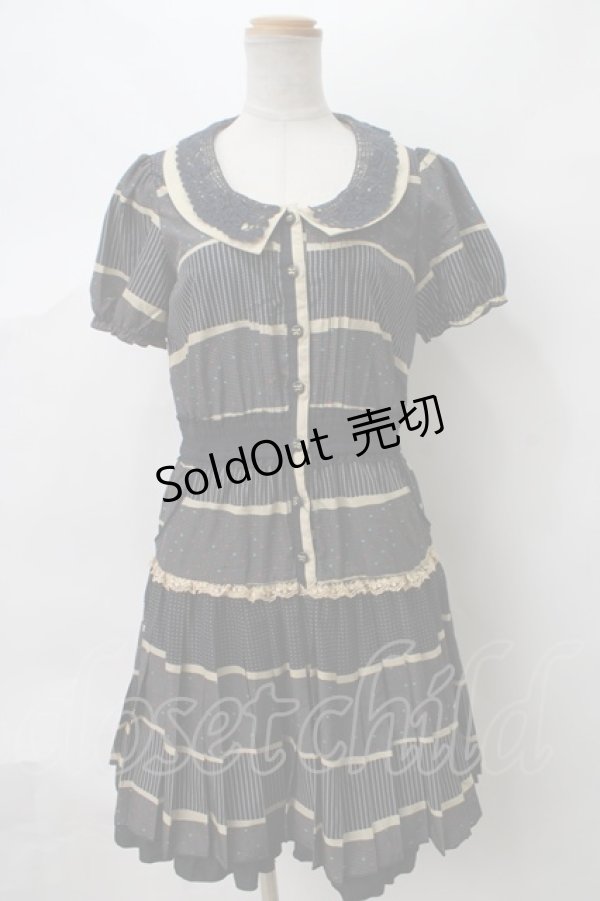 画像1: axes femme / ドットボーダー柄ワンピース M 紺 Y-24-03-15-120-AX-OP-SZ-ZI (1)