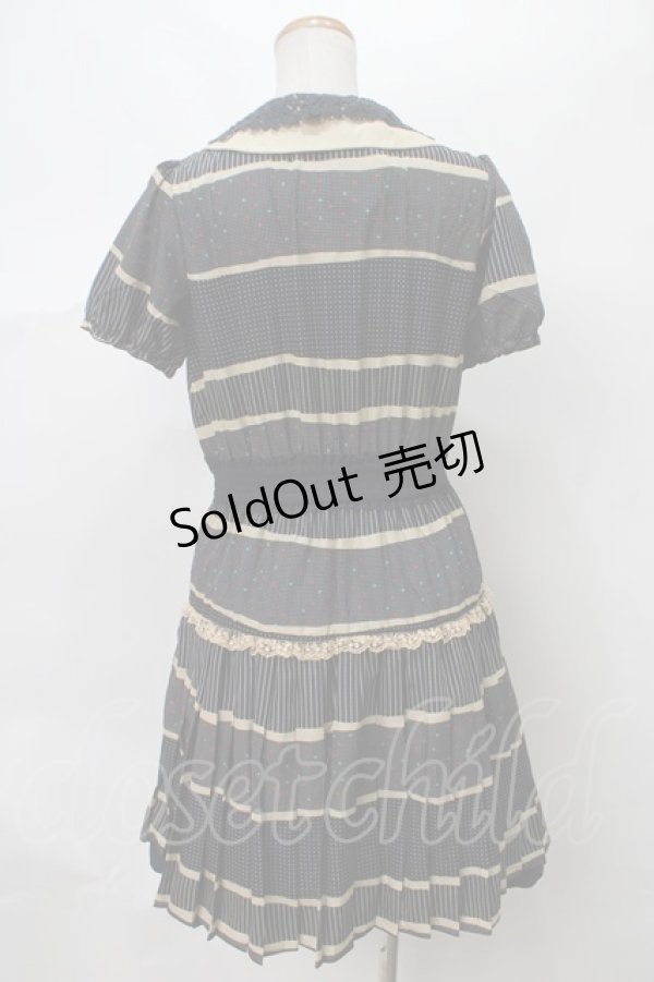 画像2: axes femme / ドットボーダー柄ワンピース M 紺 Y-24-03-15-120-AX-OP-SZ-ZI (2)
