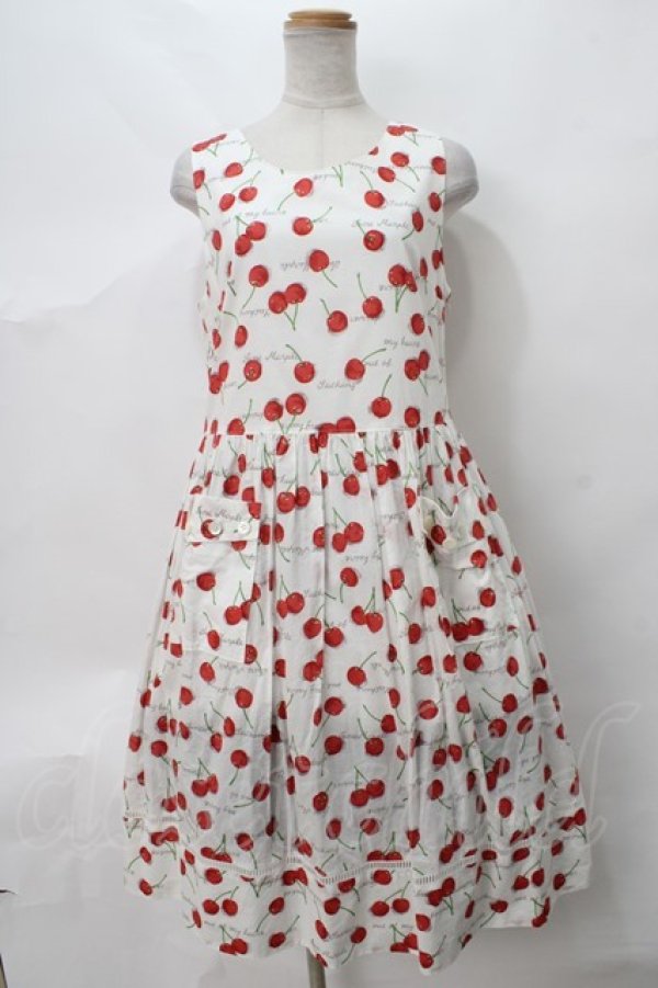 Jane Marple / Skipping cherries バックリボンドレス M ホワイト Y-24 