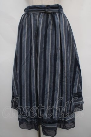 画像: axes femme / マルチストライプイレヘムスカート M 紺 Y-24-05-13-152-AX-SK-SZ-ZT392