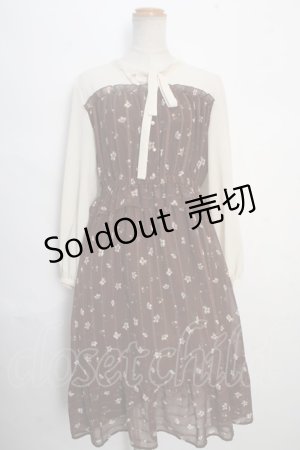 画像: axes femme / 花柄ボータイワンピース M 茶 Y-24-06-04-132-AX-OP-SZ-ZT327
