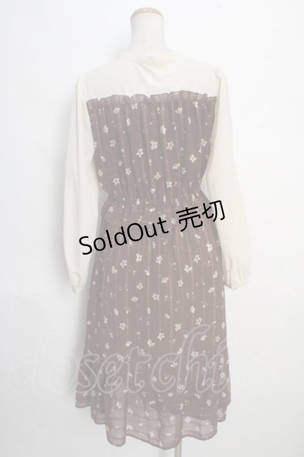 画像2: axes femme / 花柄ボータイワンピース M 茶 Y-24-06-04-132-AX-OP-SZ-ZT327 (2)