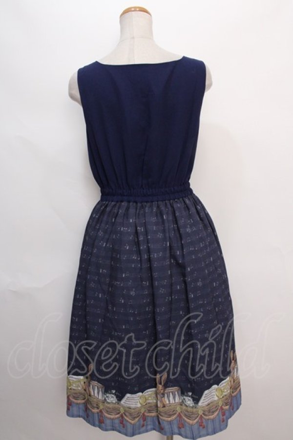 画像2: axes femme POETIQUE / パルティシオン柄ワンピース M 紺 Y-24-06-08-122-AX-OP-SZ-ZT225 (2)