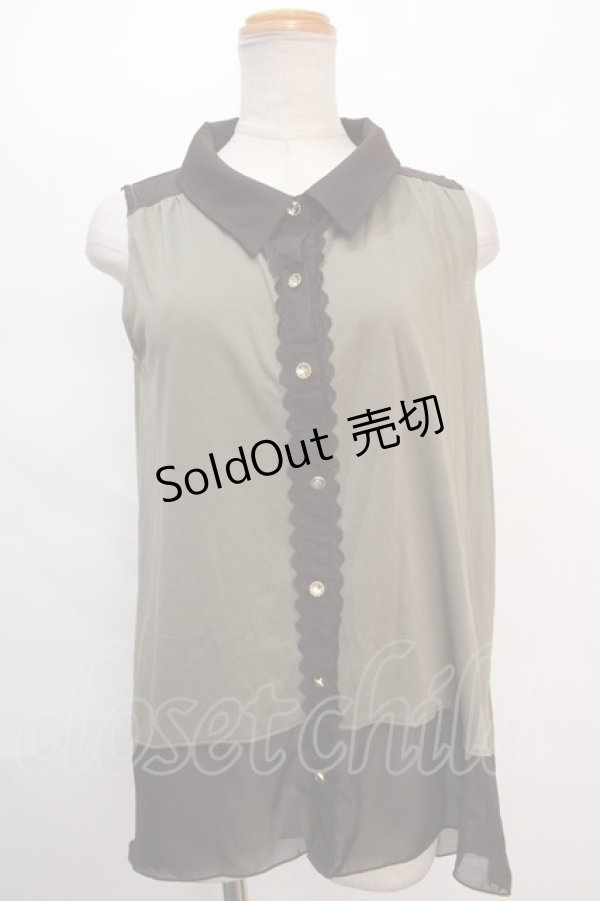 画像1: axes femme / シースルーノースリーブブラウス M グリーン Y-24-06-08-152-AX-BL-SZ-ZT019 (1)