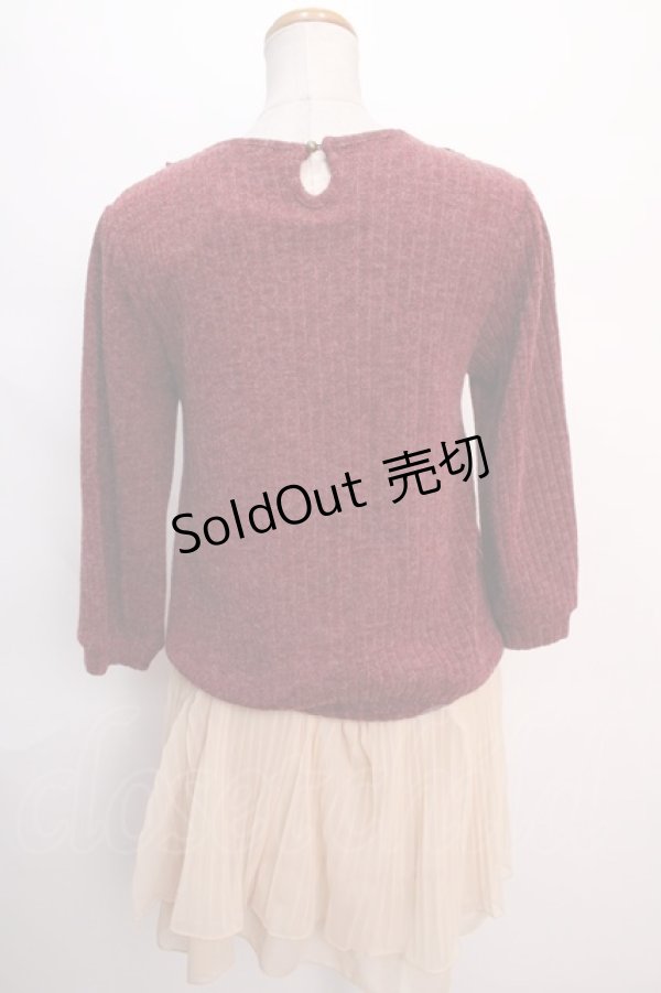 画像2: axes femme / シフォンプリーツ切替ニットワンピース M ワイン Y-24-06-08-160-AX-OP-SZ-ZT352 (2)