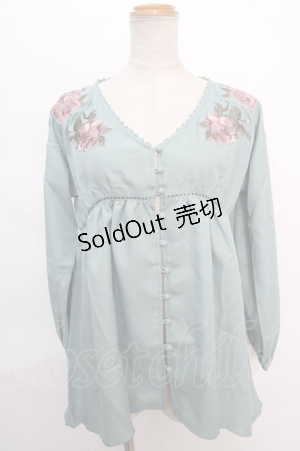 画像1: axes femme NOSTALGIE / 刺繍ブラウス M グリーン Y-24-06-11-063-AX-BL-SZ-ZT008 (1)