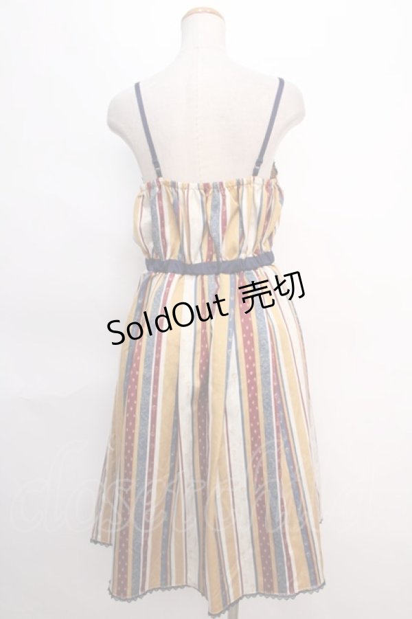 画像2: axes femme POETIQUE / モチーフストライプ柄ワンピース M からし Y-24-06-11-088-AX-OP-SZ-ZT313 (2)