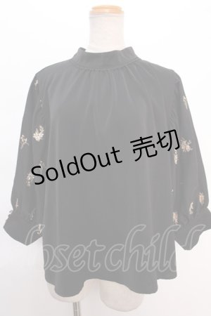 画像: axes femme / シャビーシックフラワー柄ブラウス M 黒 Y-24-06-11-027-AX-BL-SZ-ZT138