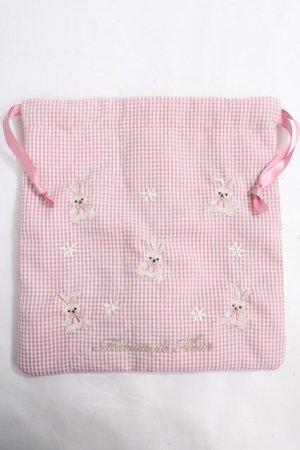 画像: Maison de FLEUR / ラビット刺繍巾着  ピンク Y-24-06-27-006-LO-ZA-SZ-ZT-K015