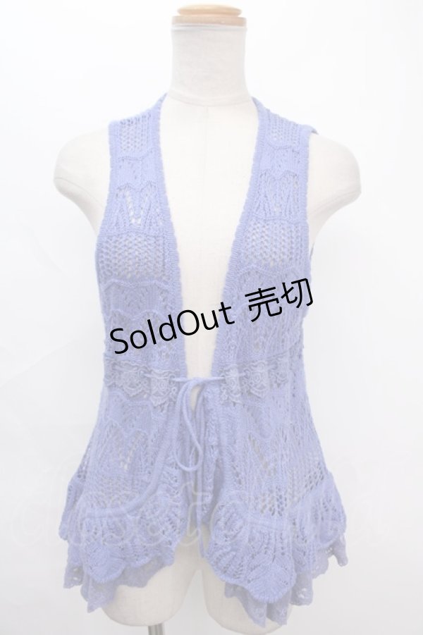 画像1: PINK HOUSE / 透かしニットベスト  青 Y-24-07-07-042-LO-TO-SZ-ZT101 (1)