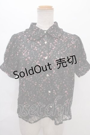 画像: axes femme POETIQUE / フラワープリント×レースブラウス M 黒 Y-24-07-10-051-AX-BL-SZ-ZI