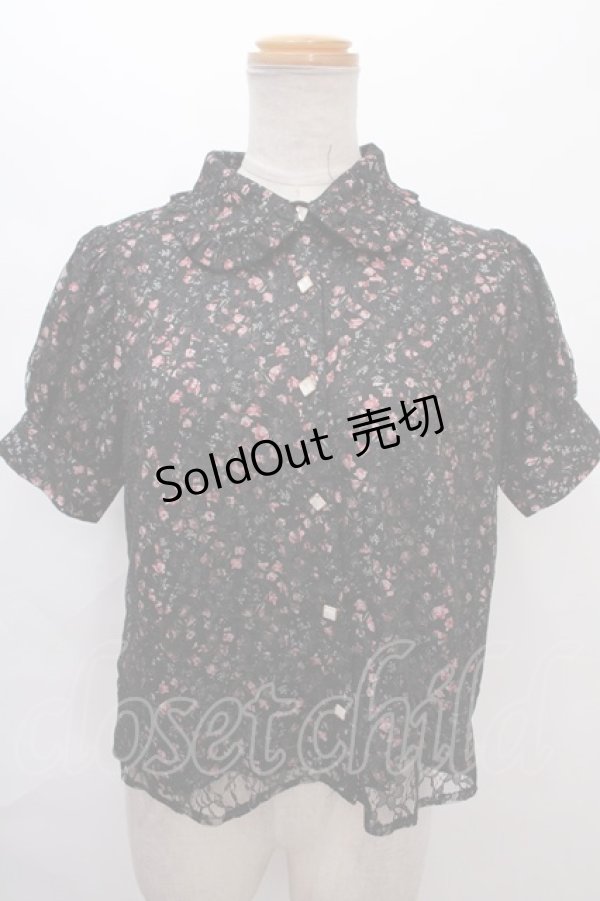 画像1: axes femme POETIQUE / フラワープリント×レースブラウス M 黒 Y-24-07-10-051-AX-BL-SZ-ZI (1)