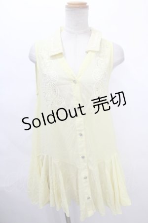 画像: axes femme / 刺繍入襟付チュニック M イエロー Y-24-08-04-096-AX-OP-SZ-ZI