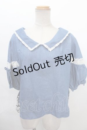 画像: axes femme / ストライプ袖レース切替えトップス M ウォッシュ Y-24-08-04-114-AX-TO-SZ-ZI