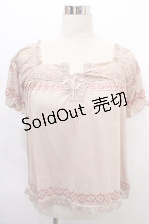 画像: axes femme / 刺繍プリントレースアッププルオーバー M アワピンク Y-24-08-10-078-AX-TO-SZ-ZT417