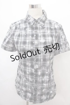 画像: ALGONQUINS / 蝶&蜘蛛の巣ptチェックシャツ UNISEX グレー Y-24-08-13-125-AL-BL-SZ-ZT406