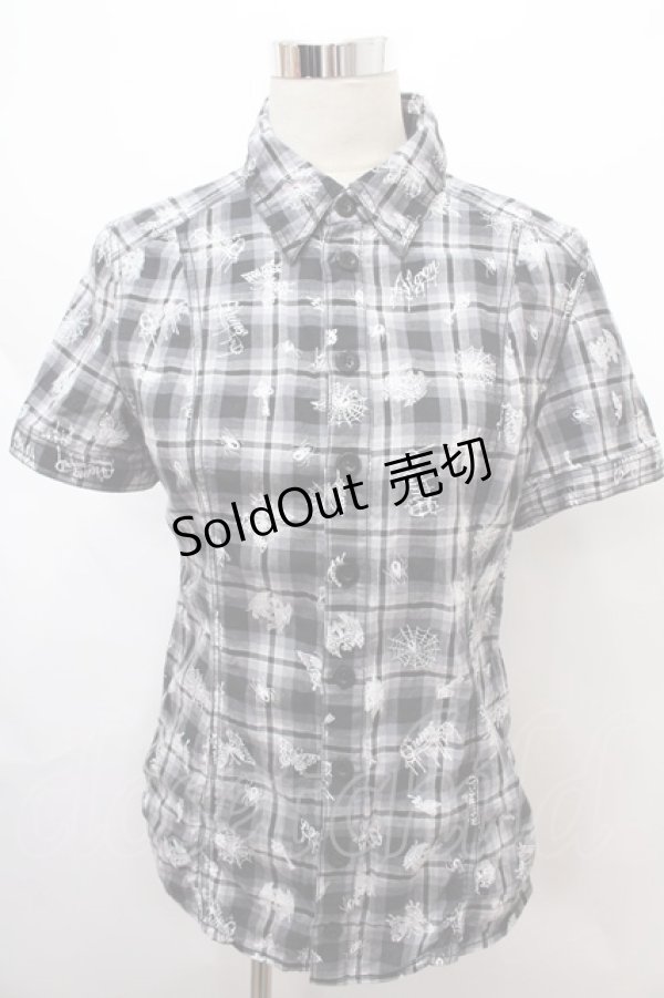 画像1: ALGONQUINS / 蝶&蜘蛛の巣ptチェックシャツ UNISEX グレー Y-24-08-13-125-AL-BL-SZ-ZT406 (1)