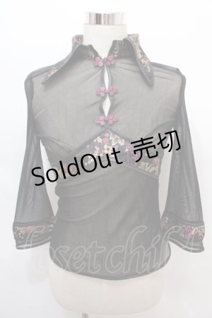 画像: Ozz On / メッシュ使いチャイナブラウス  黒×紫 Y-24-08-13-131-OO-BL-WD-ZS