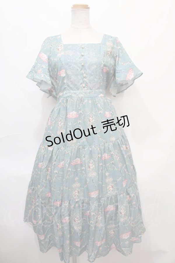 画像1: axes femme / レーヌローズ柄ワンピース M ミント Y-24-09-12-109-AX-OP-SZ-ZT196 (1)