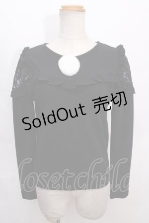 画像: 【SALE】Honey Cinnamon / 肩レースポンポントップス F 黒 Y-24-09-18-068-LO-TO-SZ-ZT275