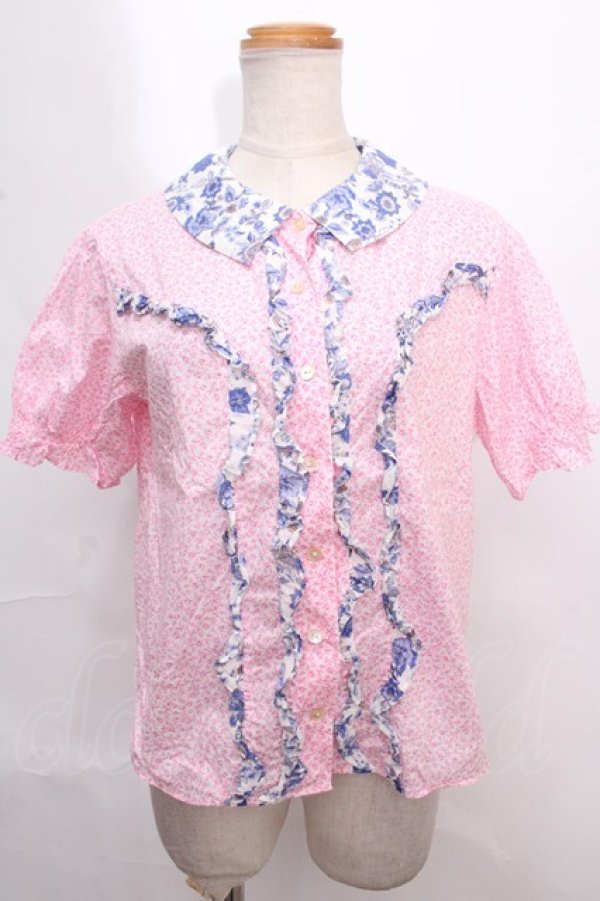 画像1: Jane Marple Dans Le Saｌon / マイセンコレクションブラウス M ピンク×アオ Y-24-09-21-009-JM-BL-SZ-ZT390 (1)