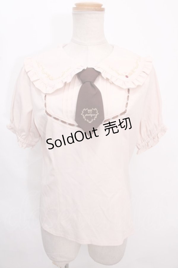 画像1: axes femme POETIQUE / レトロ喫茶刺繍パフ袖ブラウス M ピンク Y-24-09-25-075-AX-BL-SZ-ZT350 (1)