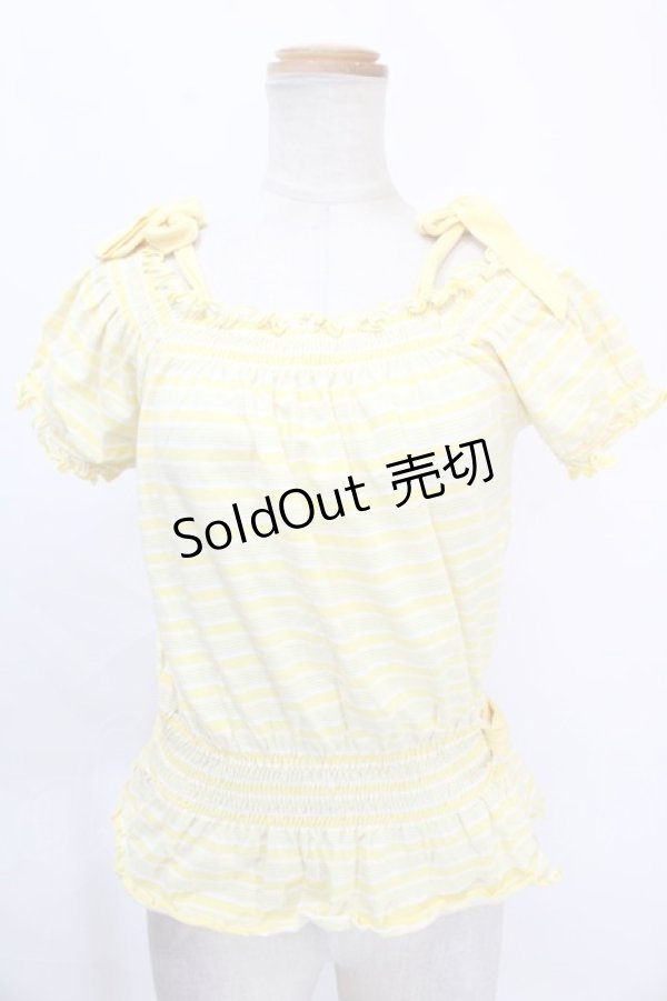 画像1: 【SALE】LIZ LISA / オフショルボーダートップス 0 イエロー Y-24-10-21-019-LO-TO-SZ-ZT350 (1)