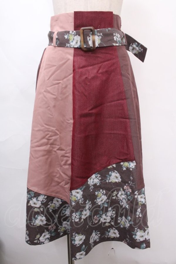 画像1: axes femme / パッチワークスカート M アカ Y-24-10-31-155-AX-SK-SZ-ZI (1)