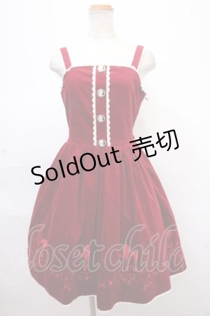 画像: metamorphose / 刺繍入り別珍ジャンパースカート - ボルドー Y-24-11-09-060-ME-OP-SZ-ZS