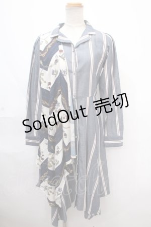 画像: axes femme / スカーフ×レジメシャツワンピース  青 Y-24-11-12-080-AX-OP-SZ-ZT448